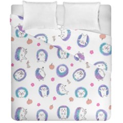 Cute And Funny Purple Hedgehogs On A White Background Duvet Cover Double Side (California King Size)