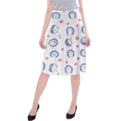 Cute And Funny Purple Hedgehogs On A White Background Midi Beach Skirt