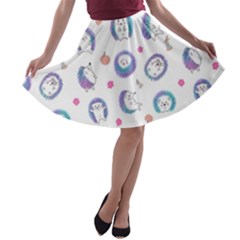 Cute And Funny Purple Hedgehogs On A White Background A-line Skater Skirt
