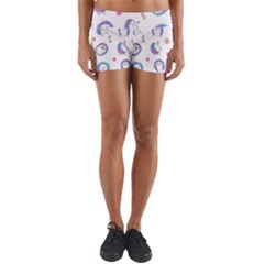 Cute And Funny Purple Hedgehogs On A White Background Yoga Shorts