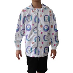 Cute And Funny Purple Hedgehogs On A White Background Kids  Hooded Windbreaker