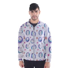 Cute And Funny Purple Hedgehogs On A White Background Men s Windbreaker by SychEva