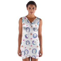 Cute And Funny Purple Hedgehogs On A White Background Wrap Front Bodycon Dress