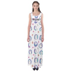 Cute And Funny Purple Hedgehogs On A White Background Empire Waist Maxi Dress