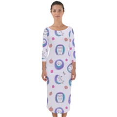 Cute And Funny Purple Hedgehogs On A White Background Quarter Sleeve Midi Bodycon Dress