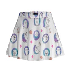 Cute And Funny Purple Hedgehogs On A White Background Mini Flare Skirt