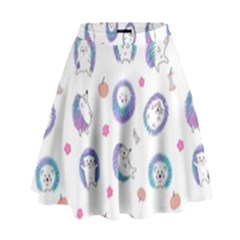 Cute And Funny Purple Hedgehogs On A White Background High Waist Skirt