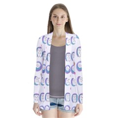 Cute And Funny Purple Hedgehogs On A White Background Drape Collar Cardigan by SychEva