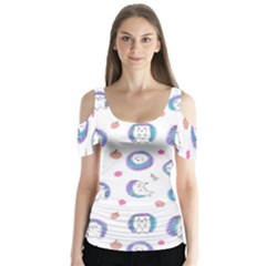 Cute And Funny Purple Hedgehogs On A White Background Butterfly Sleeve Cutout Tee 