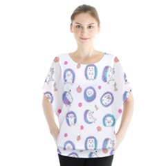 Cute And Funny Purple Hedgehogs On A White Background Batwing Chiffon Blouse