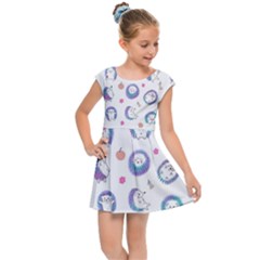 Cute And Funny Purple Hedgehogs On A White Background Kids  Cap Sleeve Dress