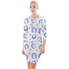 Cute And Funny Purple Hedgehogs On A White Background Quarter Sleeve Hood Bodycon Dress