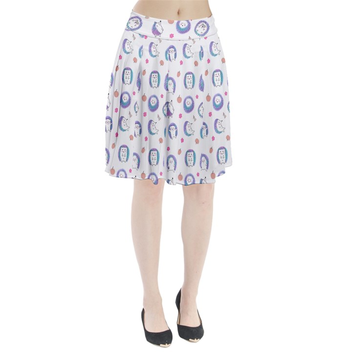 Cute And Funny Purple Hedgehogs On A White Background Pleated Skirt