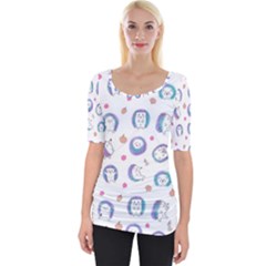 Cute And Funny Purple Hedgehogs On A White Background Wide Neckline Tee