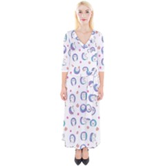 Cute And Funny Purple Hedgehogs On A White Background Quarter Sleeve Wrap Maxi Dress