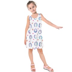 Cute And Funny Purple Hedgehogs On A White Background Kids  Sleeveless Dress