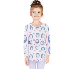 Cute And Funny Purple Hedgehogs On A White Background Kids  Long Sleeve Tee