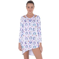 Cute And Funny Purple Hedgehogs On A White Background Asymmetric Cut-Out Shift Dress