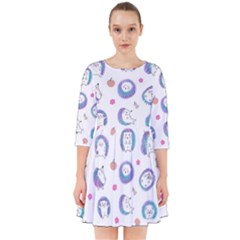 Cute And Funny Purple Hedgehogs On A White Background Smock Dress