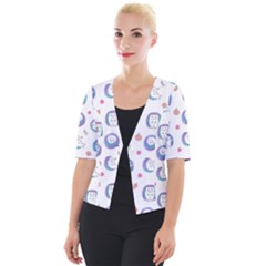 Cute And Funny Purple Hedgehogs On A White Background Cropped Button Cardigan