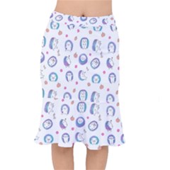 Cute And Funny Purple Hedgehogs On A White Background Short Mermaid Skirt by SychEva