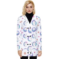 Cute And Funny Purple Hedgehogs On A White Background Button Up Hooded Coat 