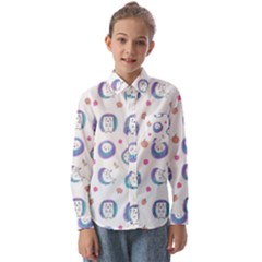 Cute And Funny Purple Hedgehogs On A White Background Kids  Long Sleeve Shirt