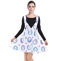Cute And Funny Purple Hedgehogs On A White Background Plunge Pinafore Dress