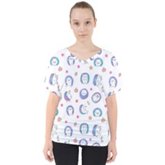 Cute And Funny Purple Hedgehogs On A White Background V-Neck Dolman Drape Top