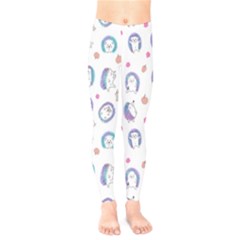 Cute And Funny Purple Hedgehogs On A White Background Kids  Leggings