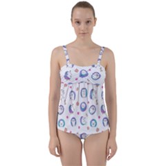 Cute And Funny Purple Hedgehogs On A White Background Twist Front Tankini Set