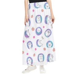 Cute And Funny Purple Hedgehogs On A White Background Maxi Chiffon Skirt