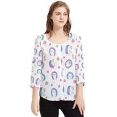 Cute And Funny Purple Hedgehogs On A White Background Chiffon Quarter Sleeve Blouse