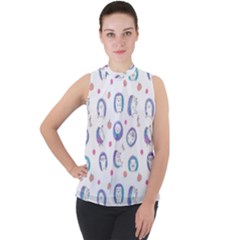 Cute And Funny Purple Hedgehogs On A White Background Mock Neck Chiffon Sleeveless Top