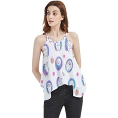Cute And Funny Purple Hedgehogs On A White Background Flowy Camisole Tank Top