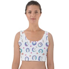 Cute And Funny Purple Hedgehogs On A White Background Velvet Crop Top