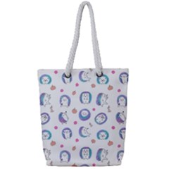 Cute And Funny Purple Hedgehogs On A White Background Full Print Rope Handle Tote (Small)
