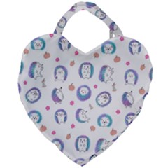 Cute And Funny Purple Hedgehogs On A White Background Giant Heart Shaped Tote