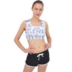Cute And Funny Purple Hedgehogs On A White Background V-Back Sports Bra