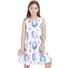 Cute And Funny Purple Hedgehogs On A White Background Kids  Skater Dress