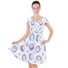 Cute And Funny Purple Hedgehogs On A White Background Cap Sleeve Midi Dress