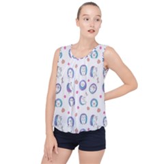 Cute And Funny Purple Hedgehogs On A White Background Bubble Hem Chiffon Tank Top