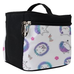 Cute And Funny Purple Hedgehogs On A White Background Make Up Travel Bag (Small)