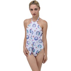 Cute And Funny Purple Hedgehogs On A White Background Go with the Flow One Piece Swimsuit