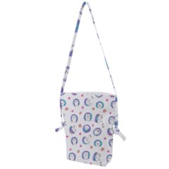 Cute And Funny Purple Hedgehogs On A White Background Folding Shoulder Bag