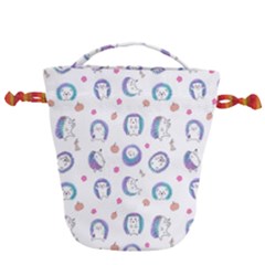 Cute And Funny Purple Hedgehogs On A White Background Drawstring Bucket Bag