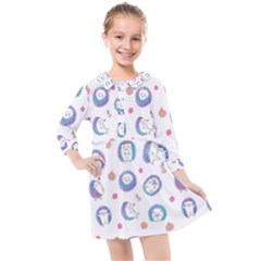 Cute And Funny Purple Hedgehogs On A White Background Kids  Quarter Sleeve Shirt Dress