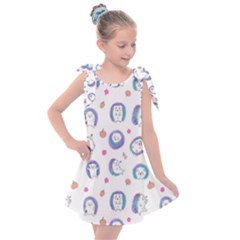 Cute And Funny Purple Hedgehogs On A White Background Kids  Tie Up Tunic Dress