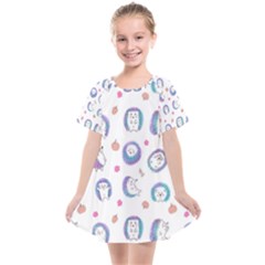 Cute And Funny Purple Hedgehogs On A White Background Kids  Smock Dress