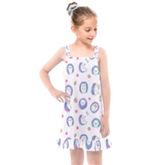 Cute And Funny Purple Hedgehogs On A White Background Kids  Overall Dress